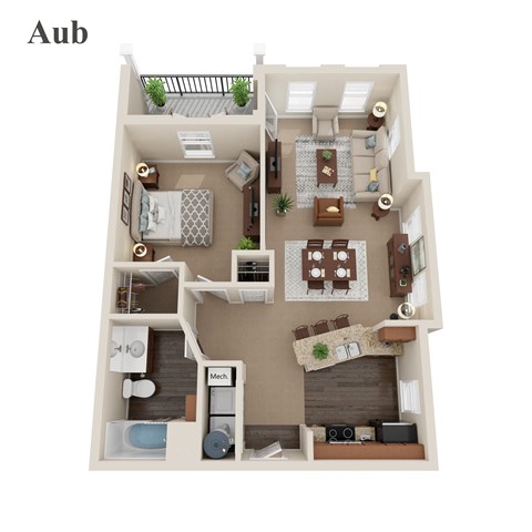 Floor plan for 1 bed, 1 bath, 814 sqft